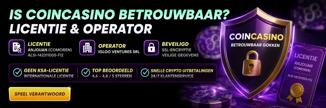 Anjouan licentiedocument en beveiligingsschild van CoinCasino operator Igloo Ventures