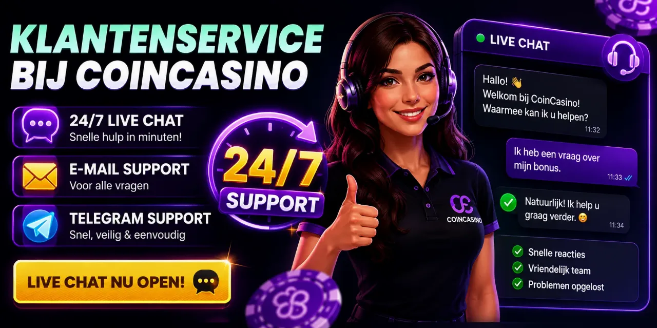 Live chat venster met 24/7 supportmedewerker van CoinCasino