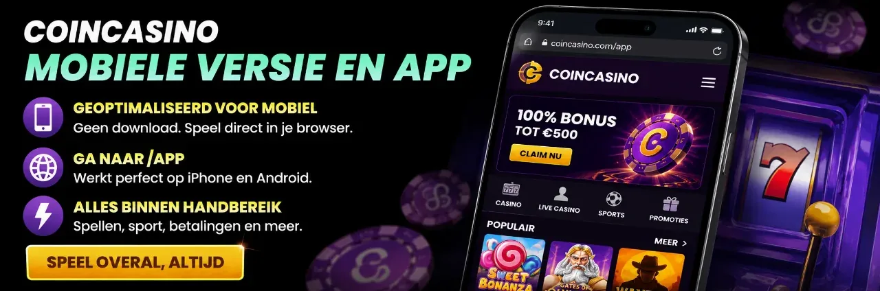 Mobiele versie van CoinCasino op smartphone in de browser